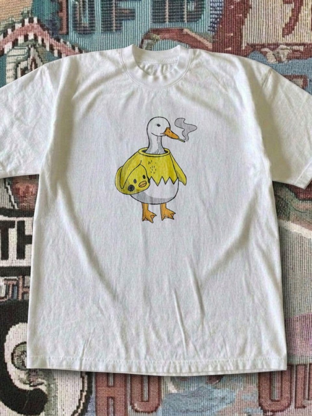 Gildan White Tee with Yellow Duck Graphic